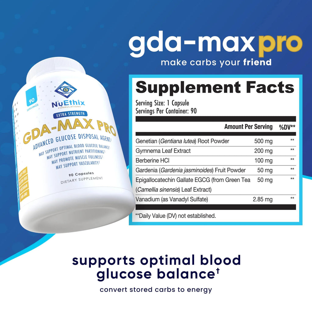 NuEthix Formulations GDA-MAX PRO, Double Berbine HCL Supplement, Supports Glucose Metabolism, Weight Management, Immune Support, Heart Health - Non GMO, Gluten Free, Dairy Free, 90 Count - TrustMedUSA