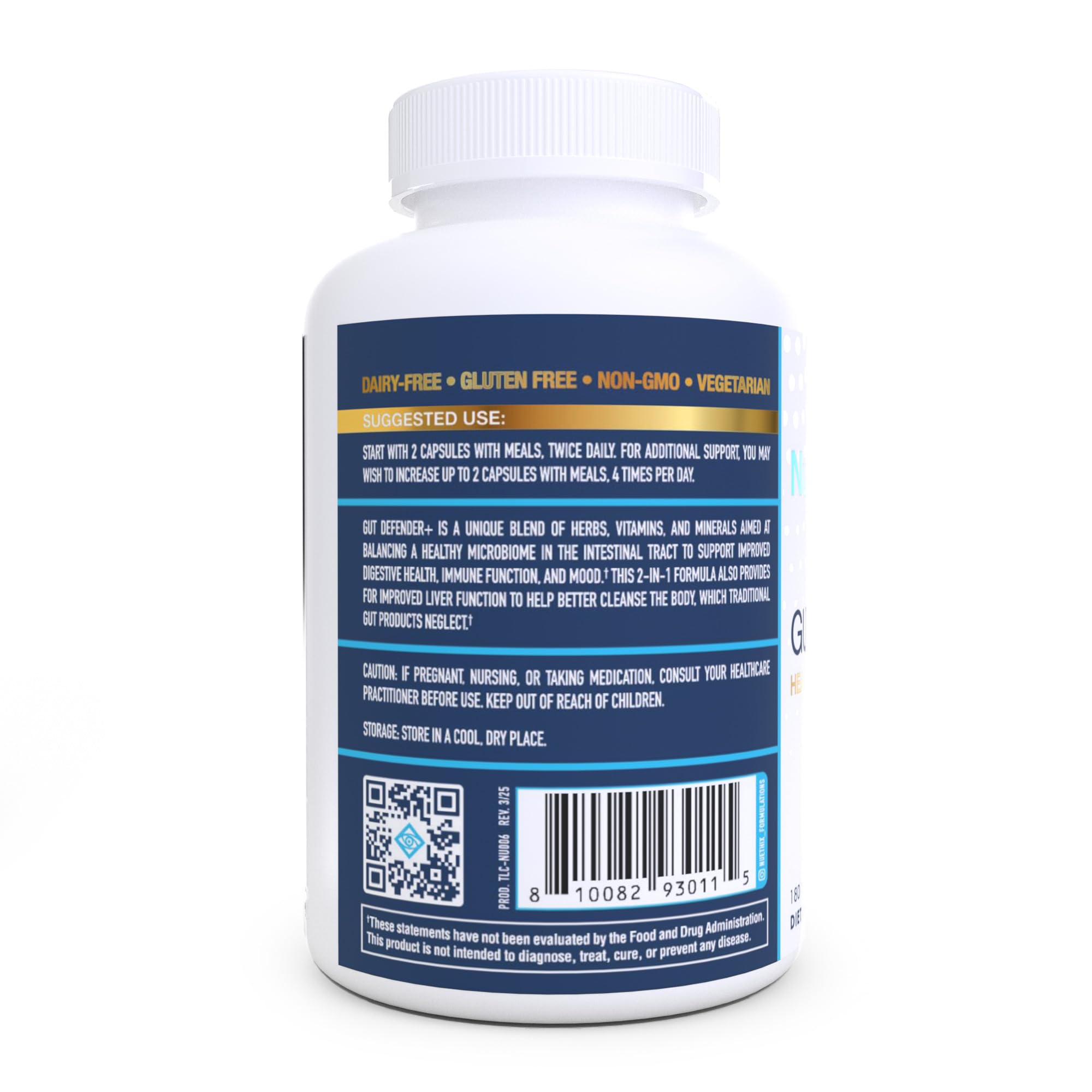 NuEthix Formulations Gut Defender+ Microbiome Balance Dietary Supplement, 180 Capsules, 90 Servings - TrustMedUSA