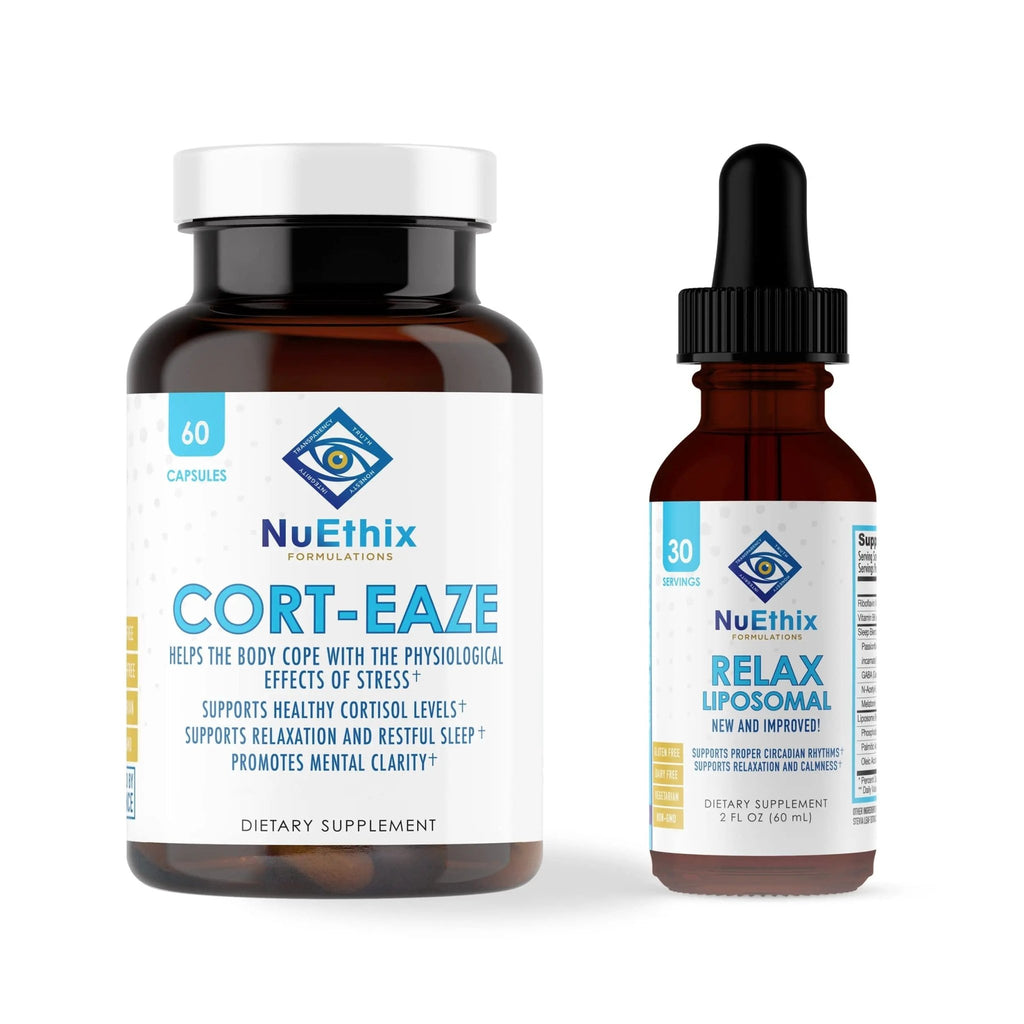 NuEthix Formulations Relaxation Supplement Bundle: Cort-Eaze Cortisol-Control Supplement, 60 Capsules, 30 Servings and Relax Liposomal, 2 Fluid Ounces, 30 Servings - TrustMedUSA