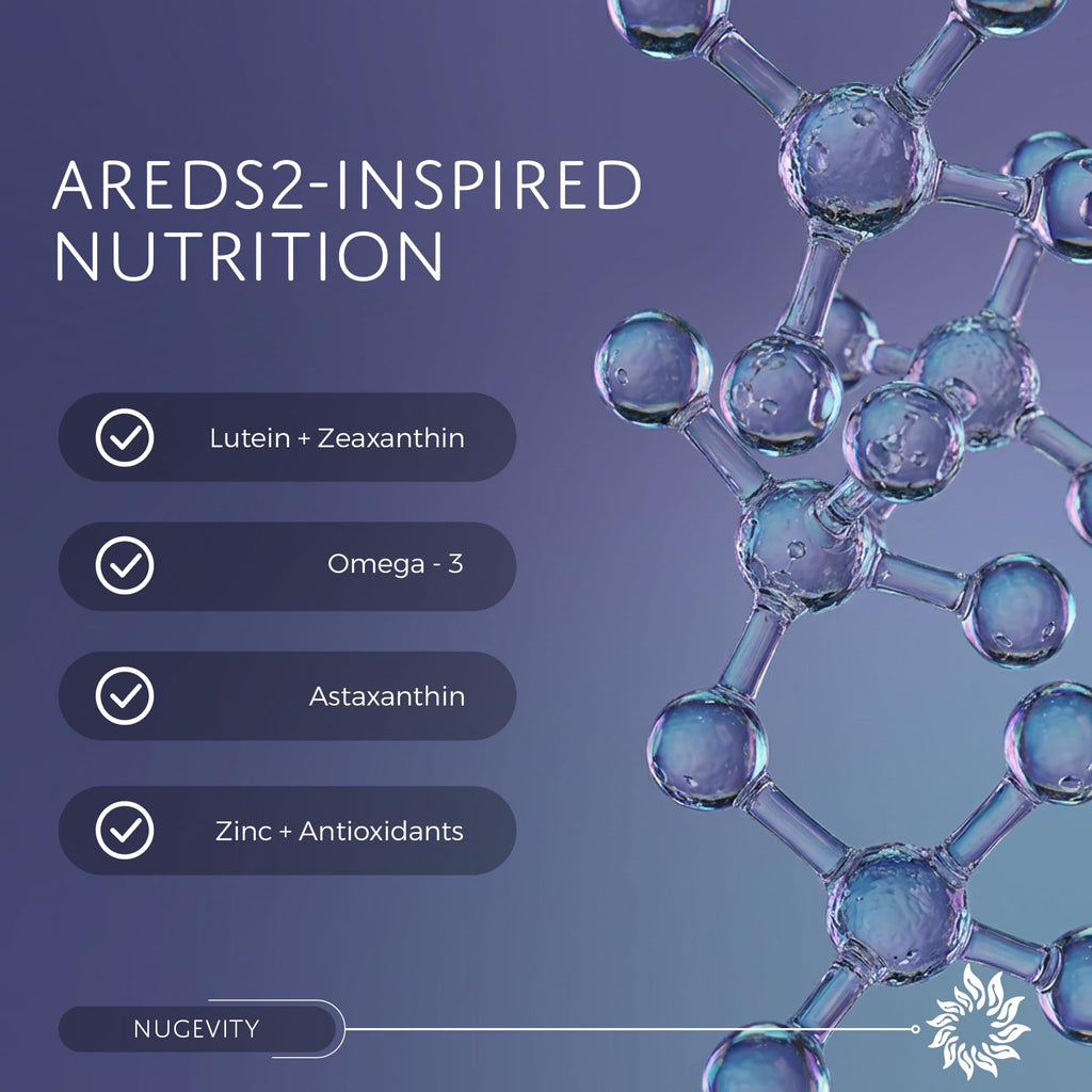 Nugevity OS2 Ocular Support Solution - Patented Eye Vitamins for Macular Health, Dry Eye and Blue Light - Lutein, Zeaxanthin, Omega 3, Astaxanthin and AREDS2 Supplements, Co-Developed by NASA, 90 ct - TrustMedUSA