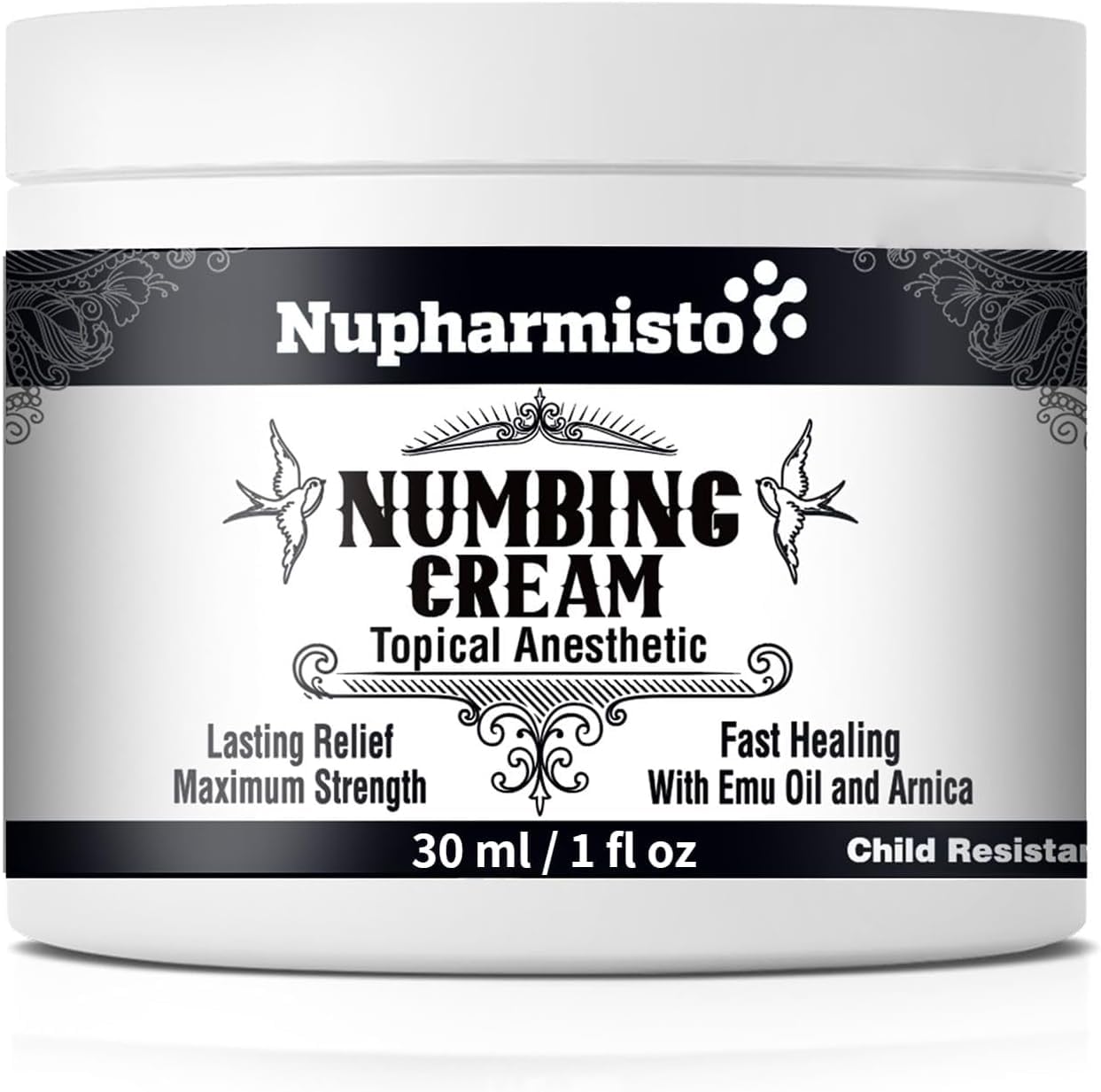 Nupharmisto Numbing Cream Maximum Strength : Long Lasting Numbing Cream with 5X Numbing - Emu Oil and Arnica 30 ml / 1 fl oz - TrustMedUSA
