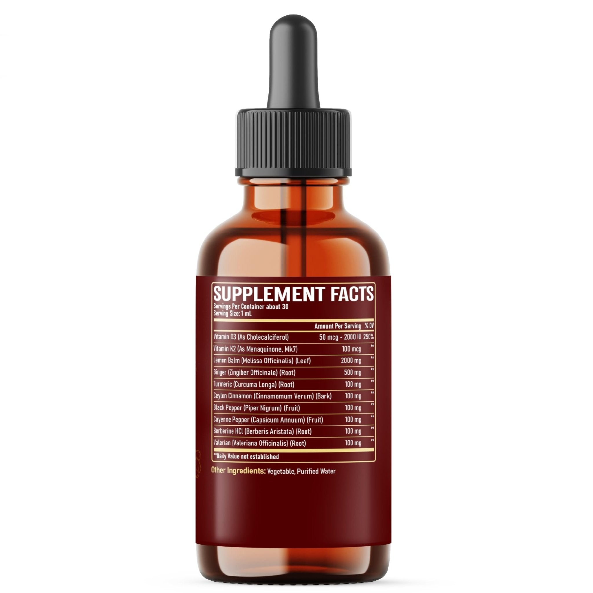 NUQIIT 10in1 Lemon Balm Tincture Blend Includes Vitamin D3, Vitamin K2, Lemon Balm, Ginger, Turmeric, Ceylon Cinnamon and More - 1 FL Oz - 60 Day Supply - TrustMedUSA