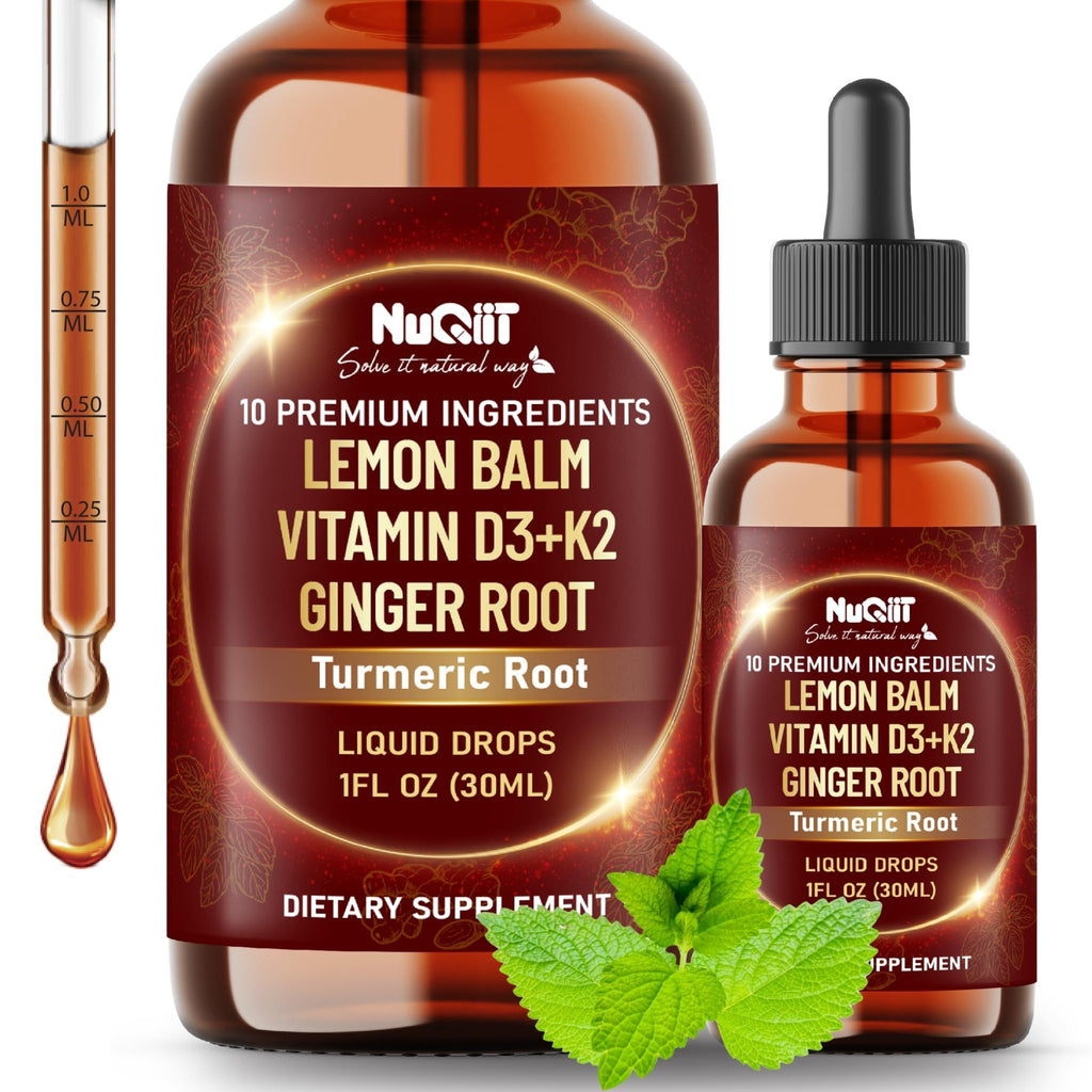 NUQIIT 10in1 Lemon Balm Tincture Blend Includes Vitamin D3, Vitamin K2, Lemon Balm, Ginger, Turmeric, Ceylon Cinnamon and More - 1 FL Oz - 60 Day Supply - TrustMedUSA