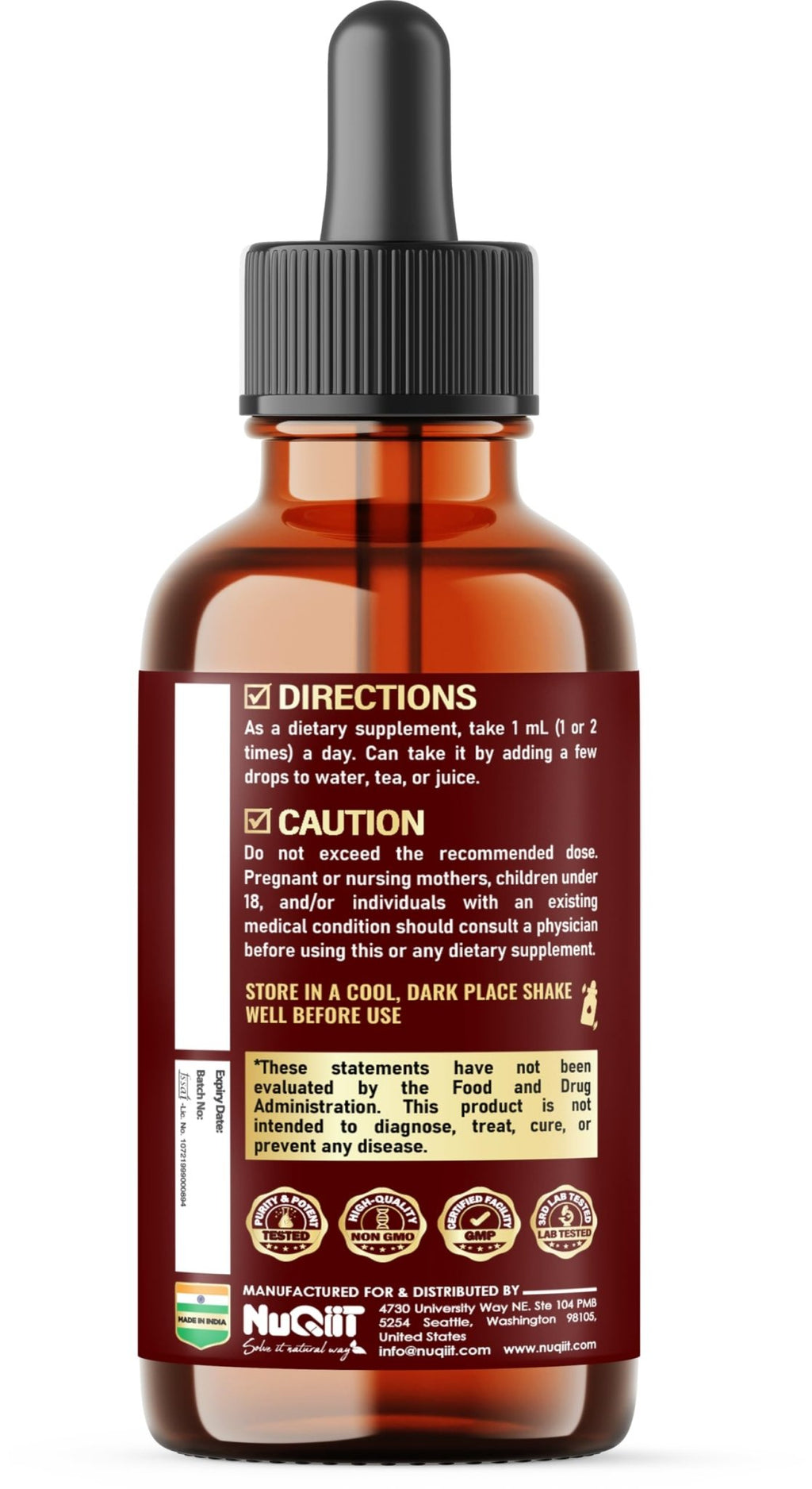 NUQIIT 17in1 Rhodiola Rosea Liquid Drops Tincture w/Ashwagandha Magnesium, L-Theanine. Ultra Rhodiola Cortisol Supplement, Rhodiola Root for Mood, Energy - 1 FL Oz - 60 Day Supply - TrustMedUSA