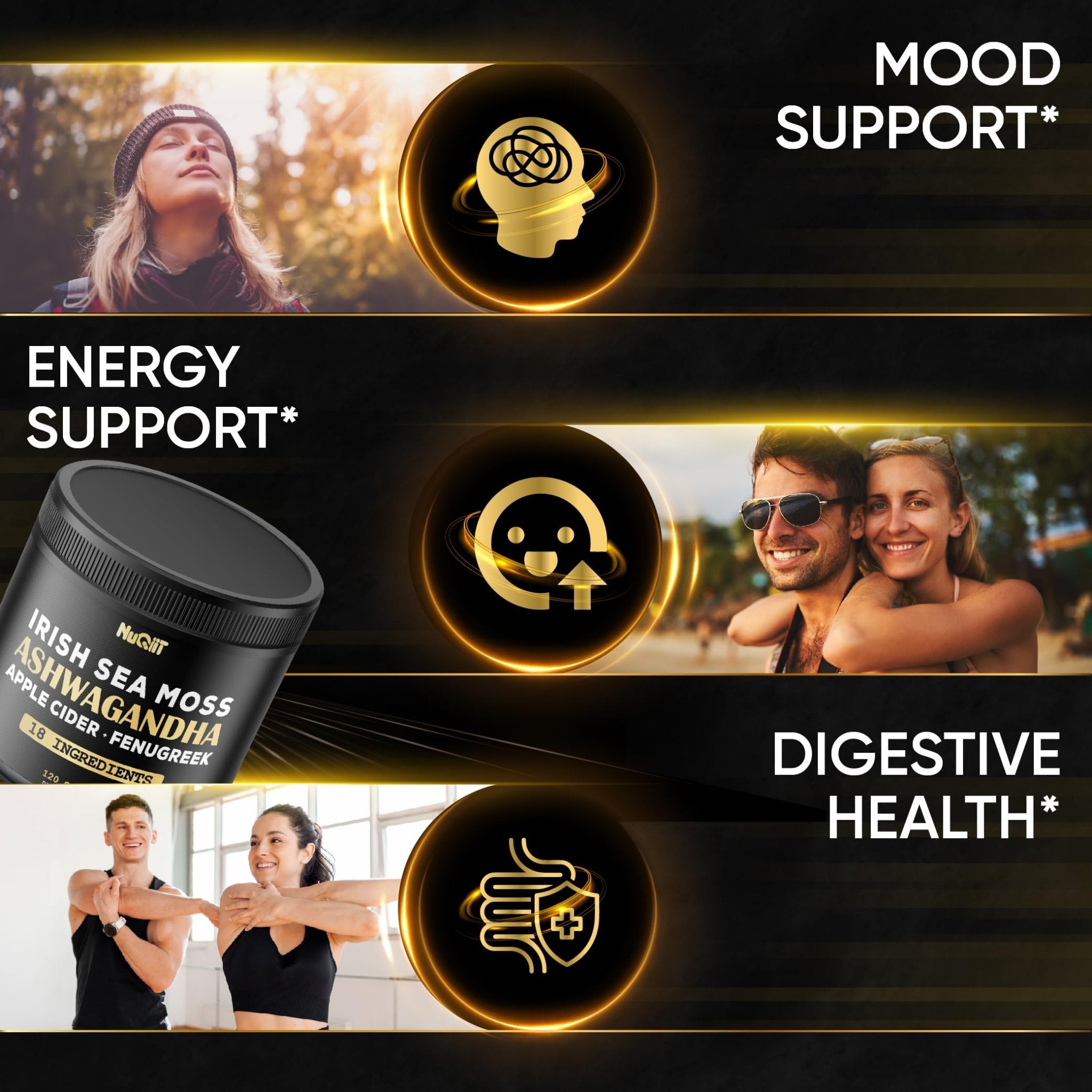 NUQIIT Organic Ashwangdha Capsules 15000mg Irish Sea Moss Apple Cider Vinegar & More - Support Brain Health, Strength & Immune System - 120 Vegan Capsules - TrustMedUSA