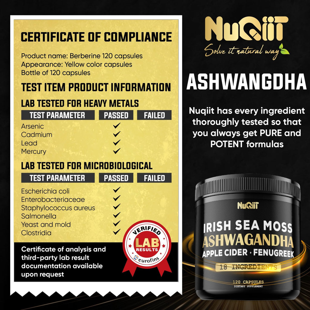 NUQIIT Organic Ashwangdha Capsules 15000mg Irish Sea Moss Apple Cider Vinegar & More - Support Brain Health, Strength & Immune System - 120 Vegan Capsules - TrustMedUSA