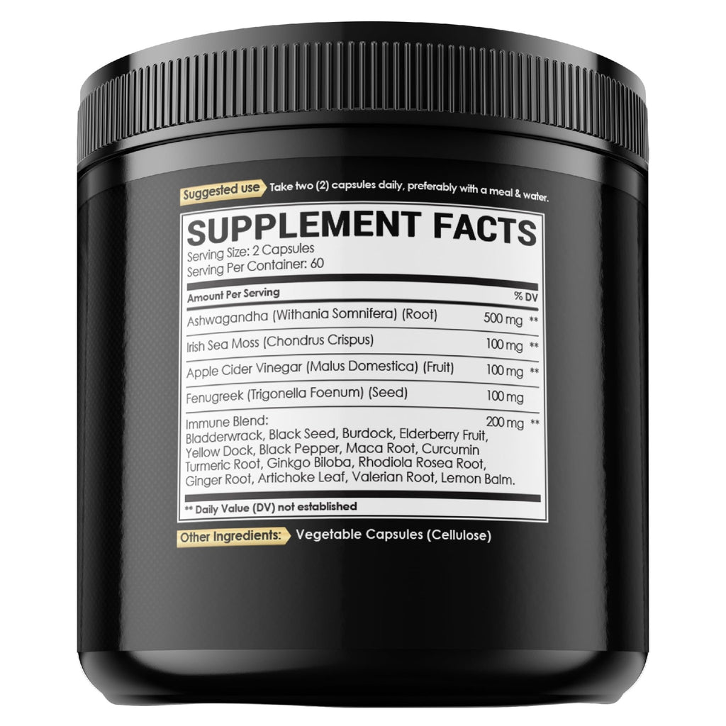 NUQIIT Organic Ashwangdha Capsules 15000mg Irish Sea Moss Apple Cider Vinegar & More - Support Brain Health, Strength & Immune System - 120 Vegan Capsules - TrustMedUSA