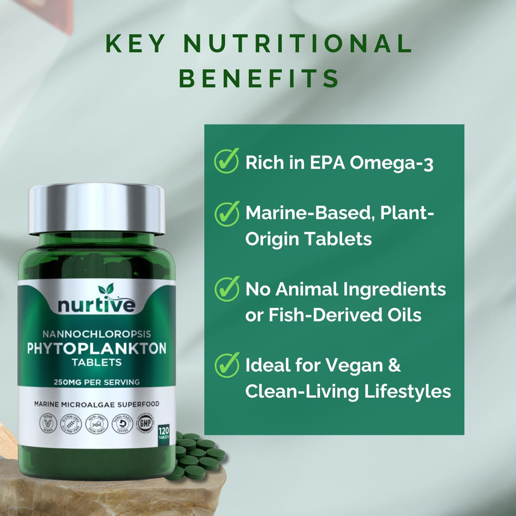 NURTIVE Nannochloropsis Phytoplankton Tablets – 250mg per Serving – Vegan, Gluten-Free, Non-GMO, No Fillers – Third-Party Tested, GMP Certified – 2 Tablets/Day for 2 Month, 120 Tablets/Bottle - TrustMedUSA