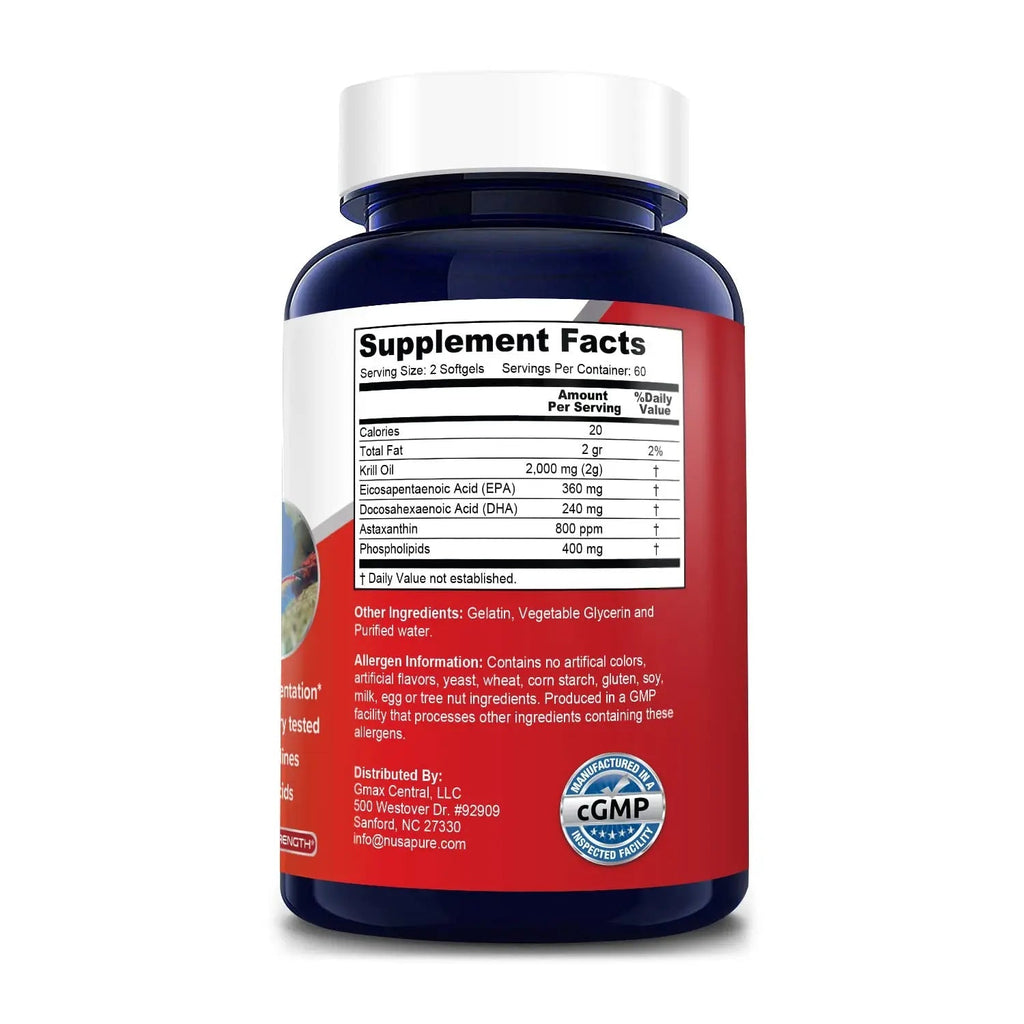NusaPure Antarctic Krill Oil 2000 mg 120 Softgels, Omega-3 EPA 360mg, DHA 240mg - TrustMedUSA