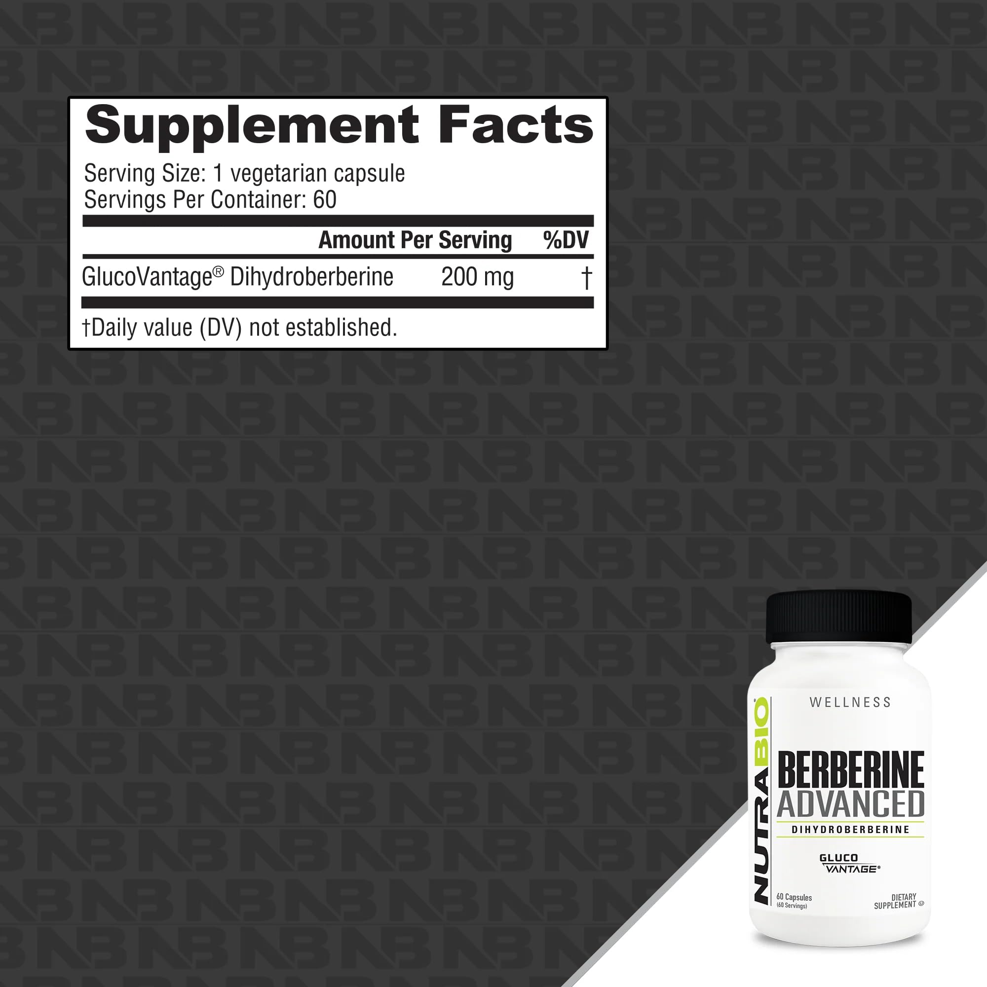 NutraBio Berberine Advanced Supplement (Dihydroberberine), 200 mg - Provides Advanced Absorption Carbohydrate Tolerance Support, 60 Caps - TrustMedUSA