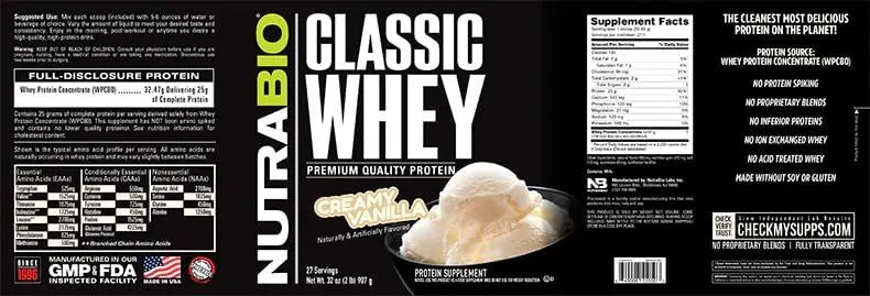 NutraBio Classic Whey Protein Powder- 25G of Protein Per Scoop - Full-Spectrum Amino - TrustMedUSA