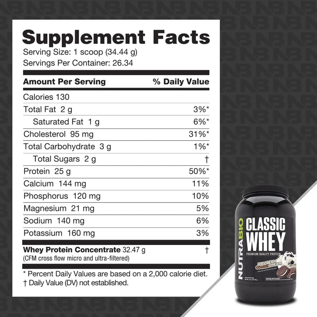 NutraBio Classic Whey Protein Powder- 25G of Protein Per Scoop - Ice Cream Cookie - TrustMedUSA