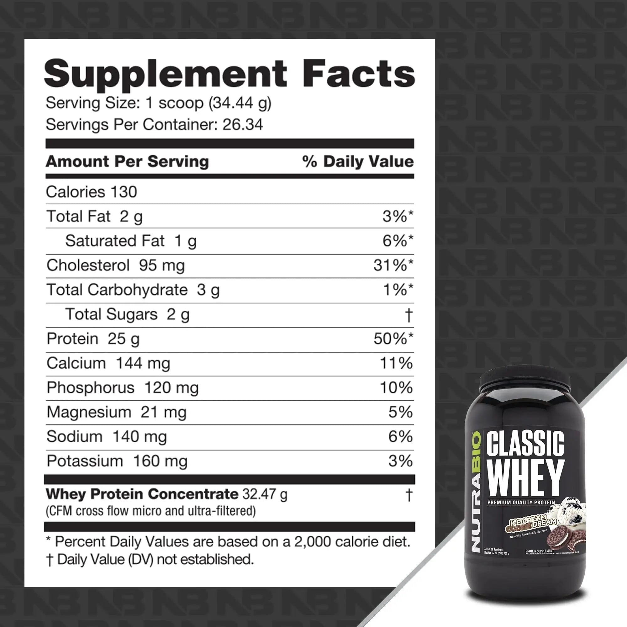 NutraBio Classic Whey Protein Powder- 25G of Protein Per Scoop - Ice Cream Cookie - TrustMedUSA