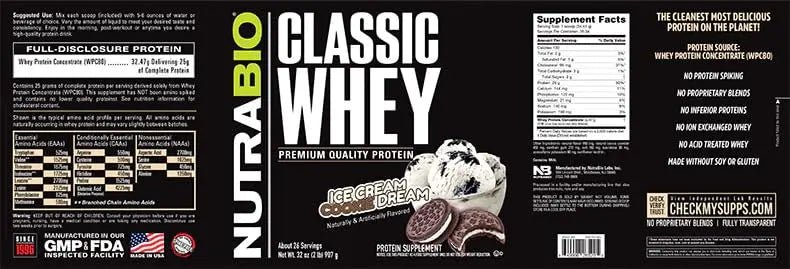 NutraBio Classic Whey Protein Powder- 25G of Protein Per Scoop - Ice Cream Cookie - TrustMedUSA