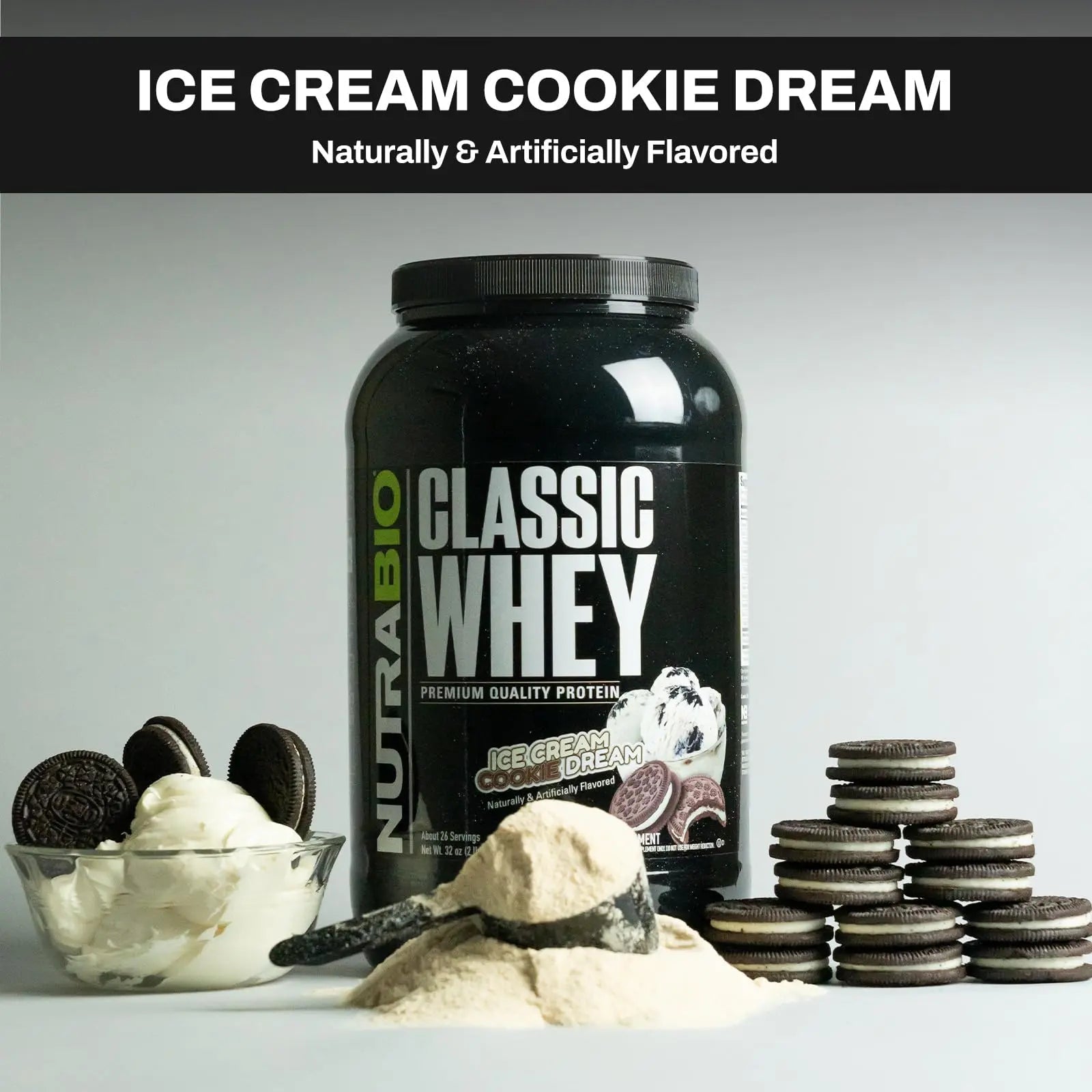 NutraBio Classic Whey Protein Powder- 25G of Protein Per Scoop - Ice Cream Cookie - TrustMedUSA
