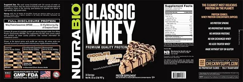 NutraBio Classic Whey Protein Powder- Full-Spectrum Amino Acid Profile - No Fillers - TrustMedUSA