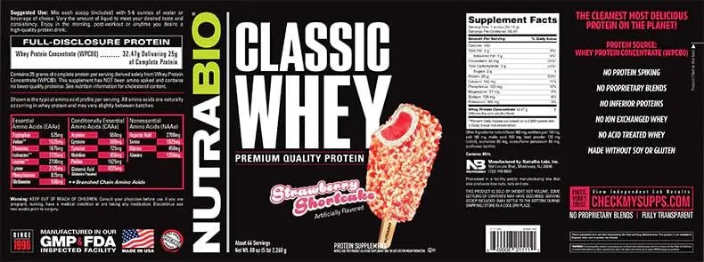 NutraBio Classic Whey Protein Powder - No Fillers, Artificial Colors, Preservatives - TrustMedUSA