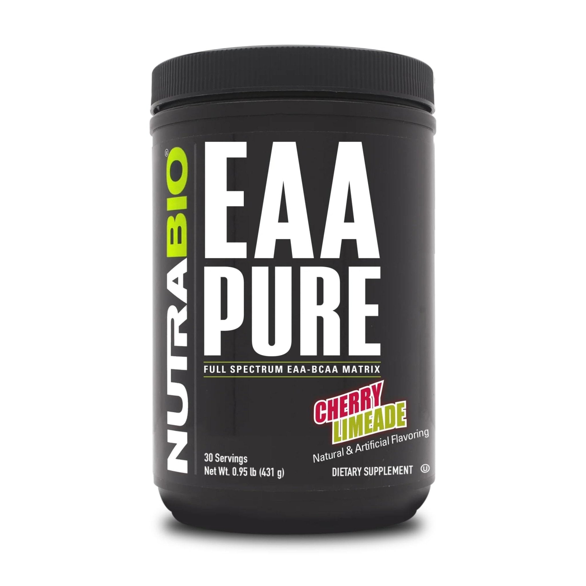 NutraBio – EAA Pure – 9 Amino Acids – Muscle Repair and Recovery, 30 Servings, Cherry Limeade – Pre or Post Workout – All Day Recovery - TrustMedUSA