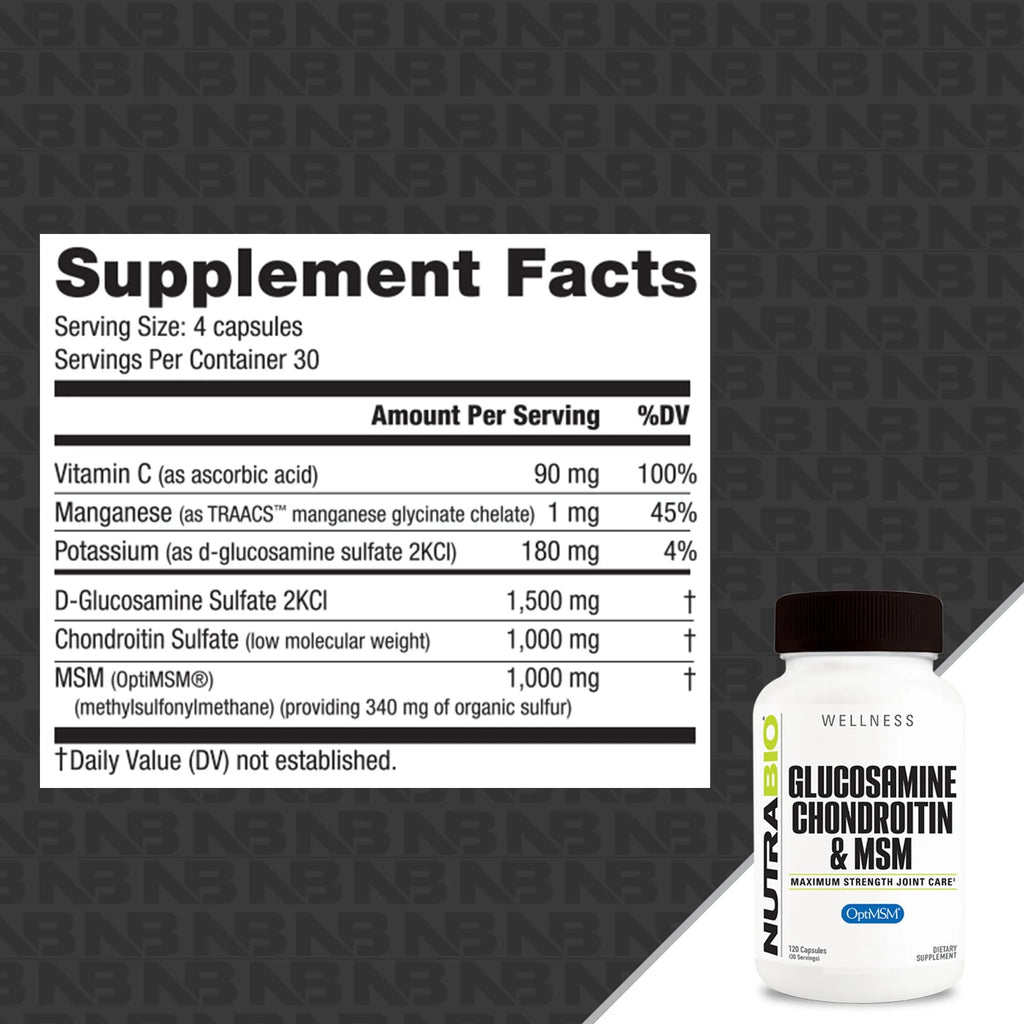 NutraBio Glucosamine Chondroitin & OptiMSM Supplement, Joint Support Formula - 120 Capsules (120 Count) - TrustMedUSA