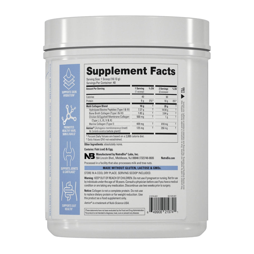 NutraBio Multi Collagen Powder - Hydrolyzed Collagen Peptides for Glowing Hair & Skin - Grass-Fed - Collagen Powder for Women and Men - 40 Servings- Unflavored - Maple Wellness Supplements
