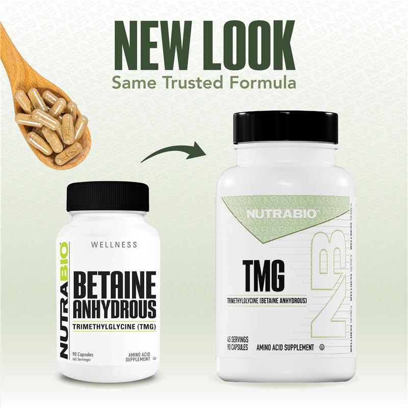 NutraBio TMG Supplements Betaine Anhydrous 500mg Capsules, Trimethylglycine Homocysteine Support - TrustMedUSA