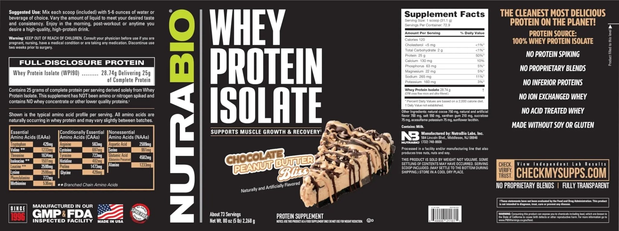 NutraBio Whey Protein Isolate Supplement – 25g of Protein Per Scoop with Complete - TrustMedUSA