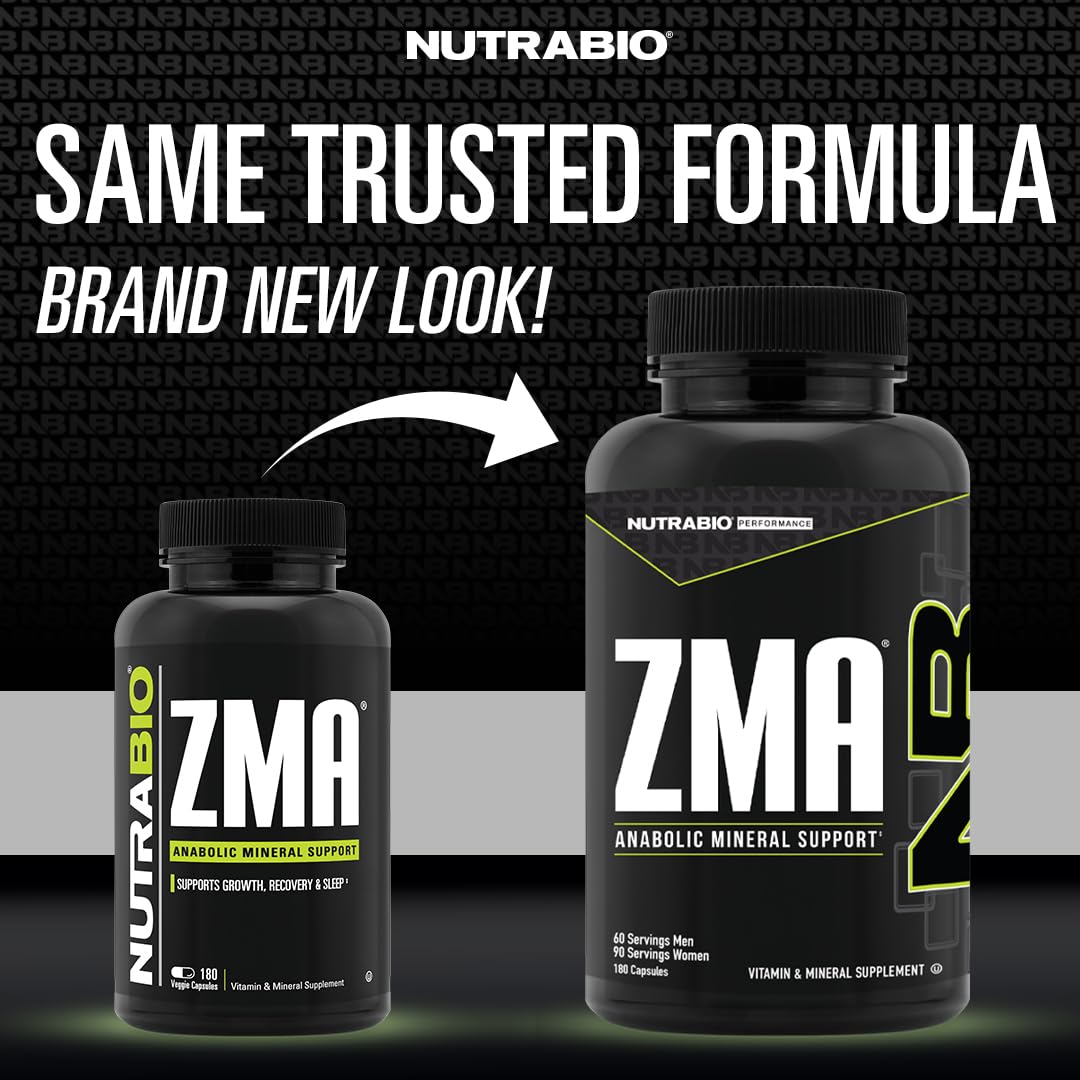 NutraBio ZMA Supplements for Men & Women- Zinc Magnesium Supplements to Support Hormone Levels, Peak Performance, Sleep, Muscle Recovery, Immune Health, 180 Ct. - TrustMedUSA