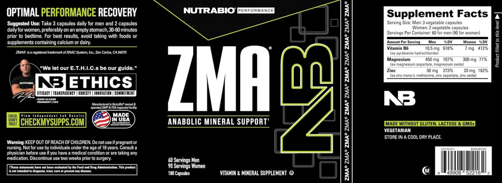 NutraBio ZMA Supplements for Men & Women- Zinc Magnesium Supplements to Support Hormone Levels, Peak Performance, Sleep, Muscle Recovery, Immune Health, 180 Ct. - TrustMedUSA