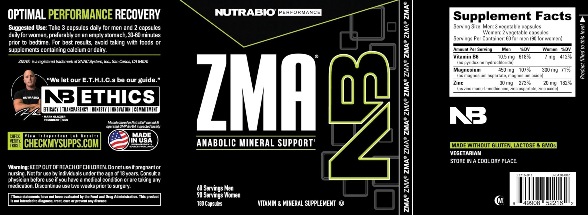 NutraBio ZMA Supplements for Men & Women- Zinc Magnesium Supplements to Support Hormone Levels, Peak Performance, Sleep, Muscle Recovery, Immune Health, 180 Ct. - TrustMedUSA