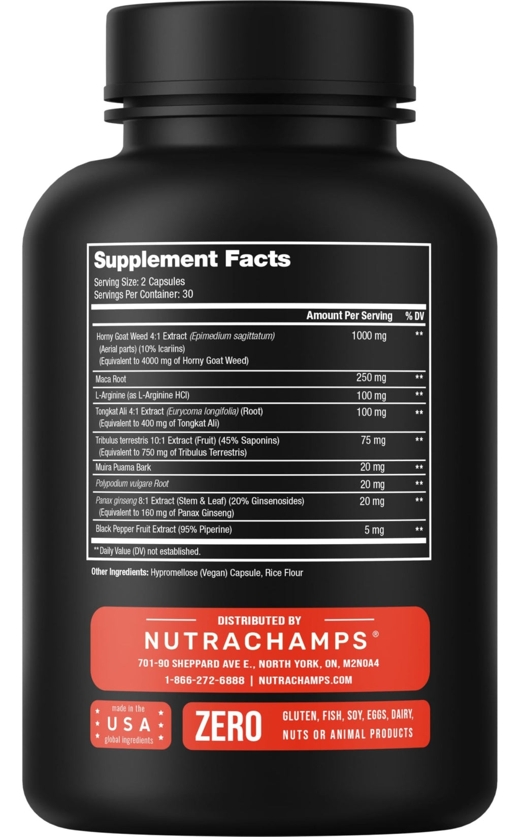 NutraChamps Horny Goat Weed, 1000mg Epimedium Energy Supplement, 10X Strength Icariin, Ginseng, Tribulus & Maca Pills for Women & Men, Enhanced Absorption with Black Pepper, 60 Vegan Capsules - TrustMedUSA