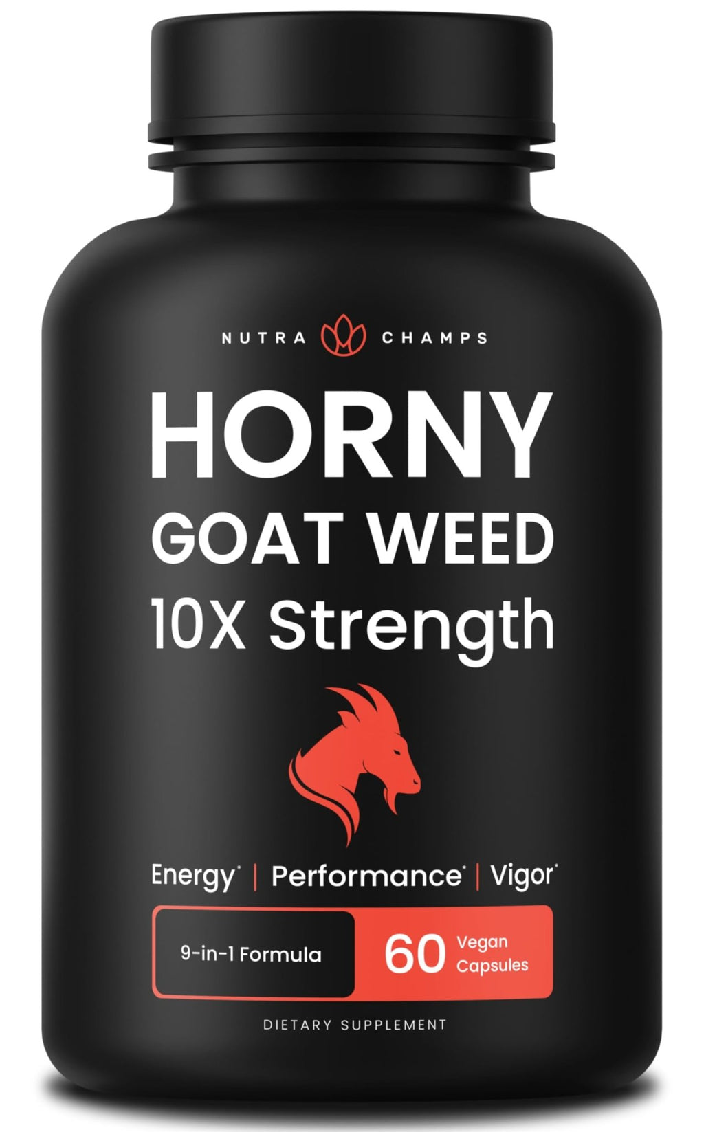 NutraChamps Horny Goat Weed, 1000mg Epimedium Energy Supplement, 10X Strength Icariin, Ginseng, Tribulus & Maca Pills for Women & Men, Enhanced Absorption with Black Pepper, 60 Vegan Capsules - TrustMedUSA