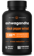 NutraChamps Organic Ashwagandha Capsules, 2000mg Adrenal Fatigue, Thyroid & Mood Support Ashwagandha Supplements, Ashwagandha Root Powder & Lemon Balm, Superior Absorption with Black Pepper - TrustMedUSA