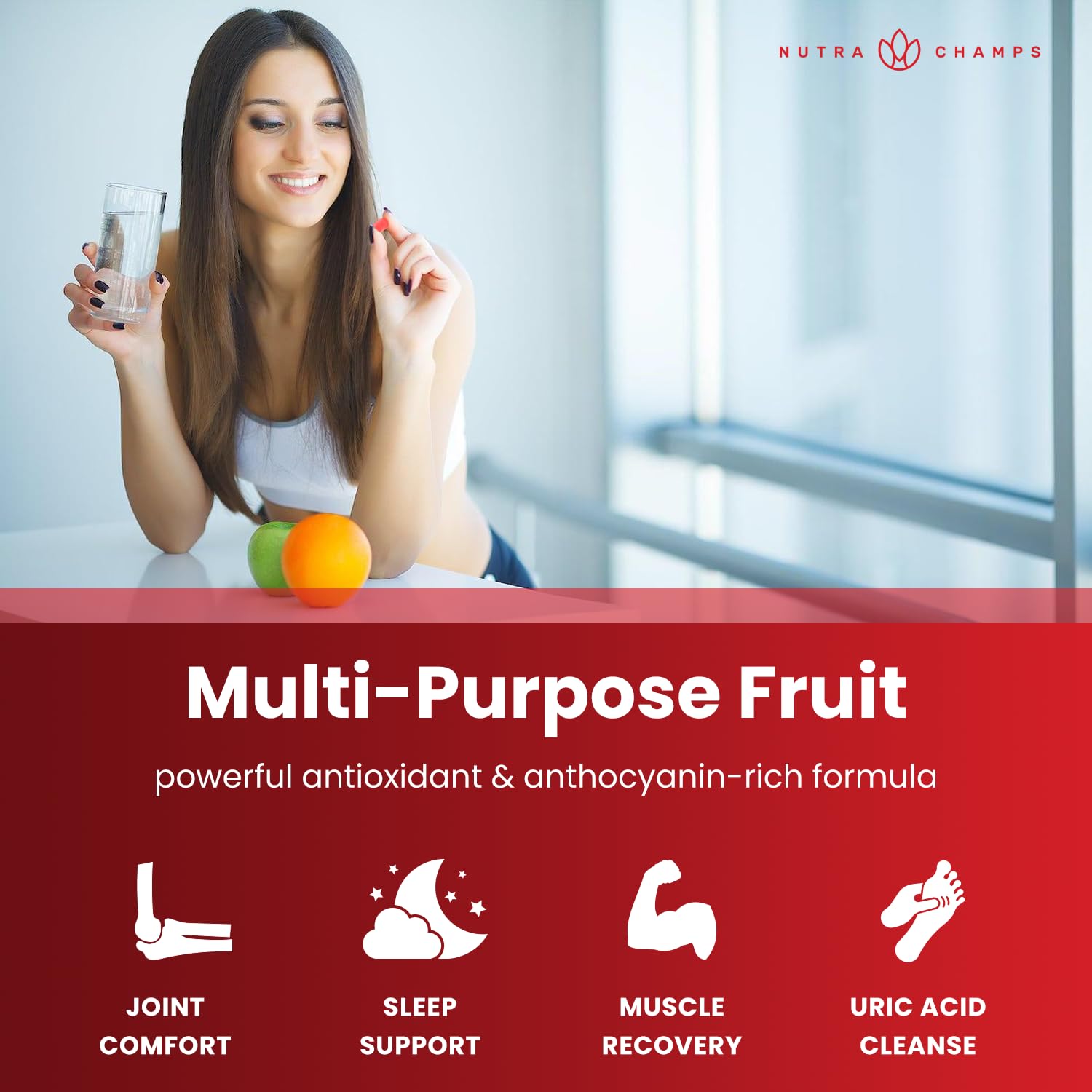 NutraChamps Organic Tart Cherry Extract Capsules - Made from Montmorency Tart Cherry Concentrate, Celery Seed & Bilberry - Uric Acid Cleanse & Joint Support - Vegan Capsules - TrustMedUSA