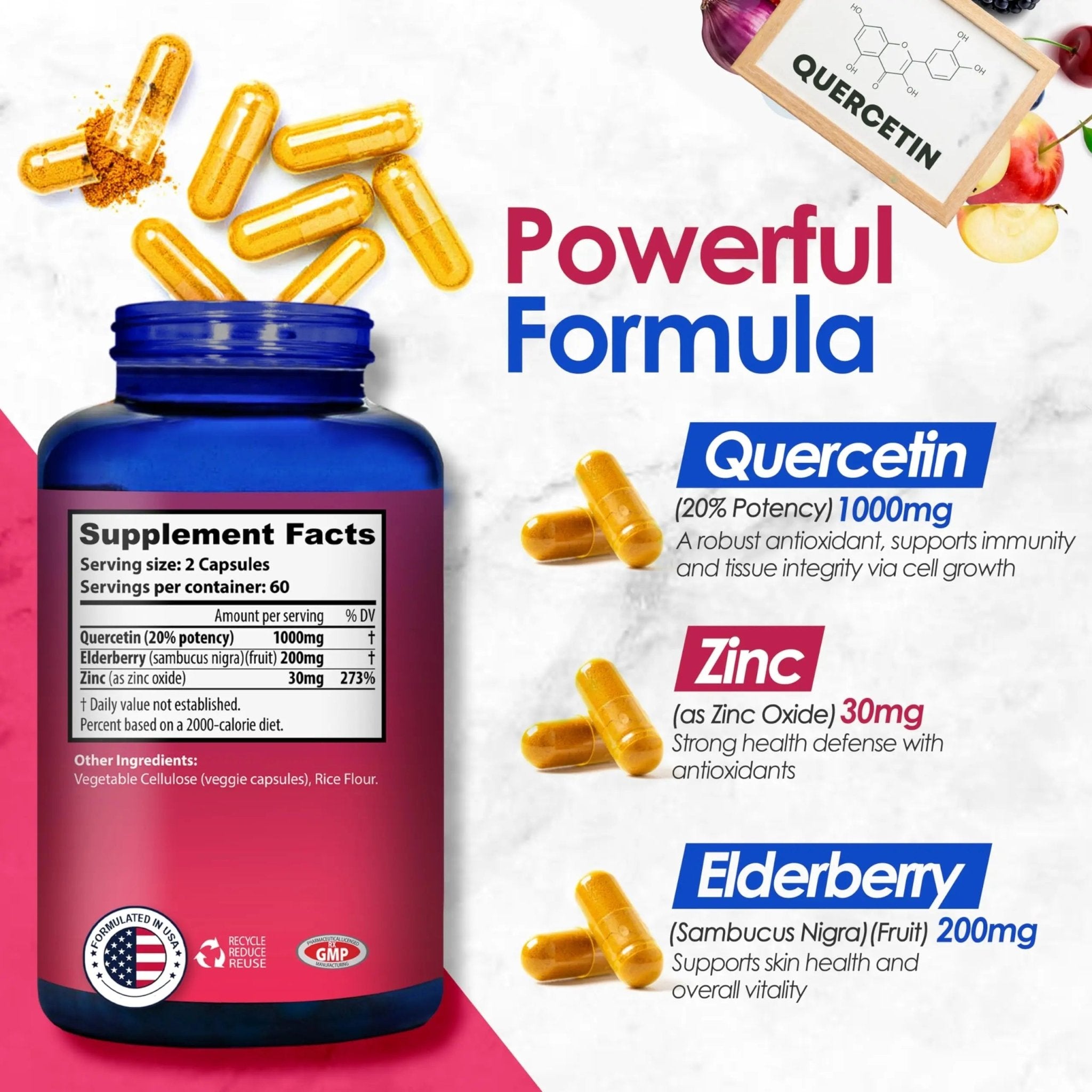 Nutradora Quercetin 1000mg Per Serving Veggie Capsules, Non-GMO - TrustMedUSA