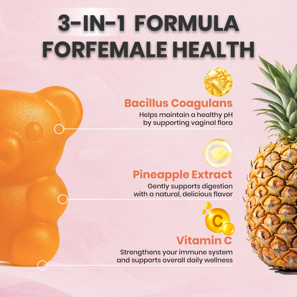 NUTRAJOY Premium Feminine Balance Gummies, for Women's Ph Health, Vaginal Wellness Support, Immune Support, Energy Support, Hawaiian Pineapple, Vegan Gluten-Free, 60 Gummies - TrustMedUSA