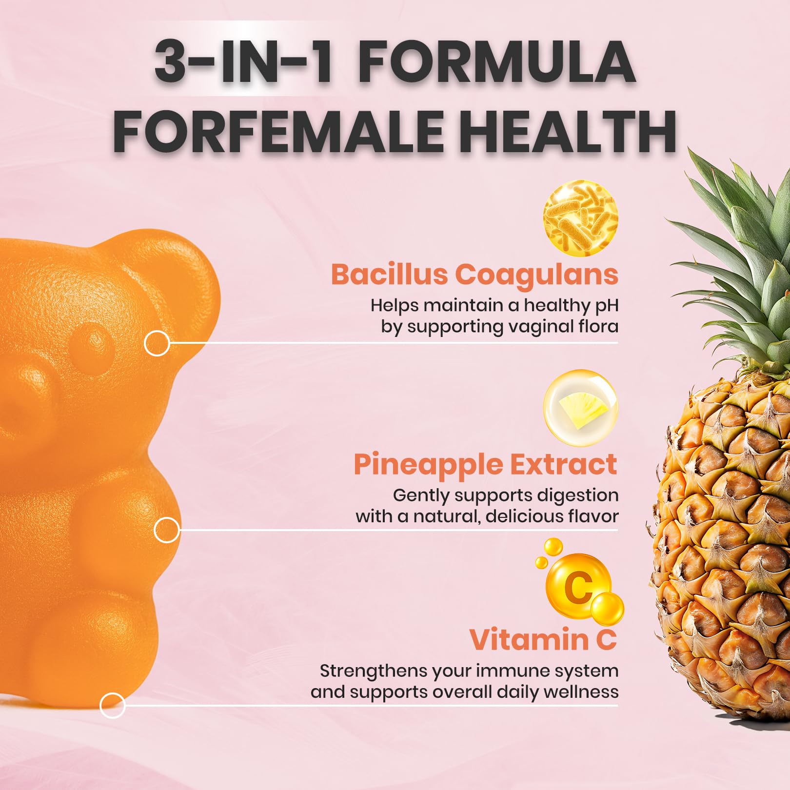 NUTRAJOY Premium Feminine Balance Gummies, for Women's Ph Health, Vaginal Wellness Support, Immune Support, Energy Support, Hawaiian Pineapple, Vegan Gluten-Free, 60 Gummies - TrustMedUSA