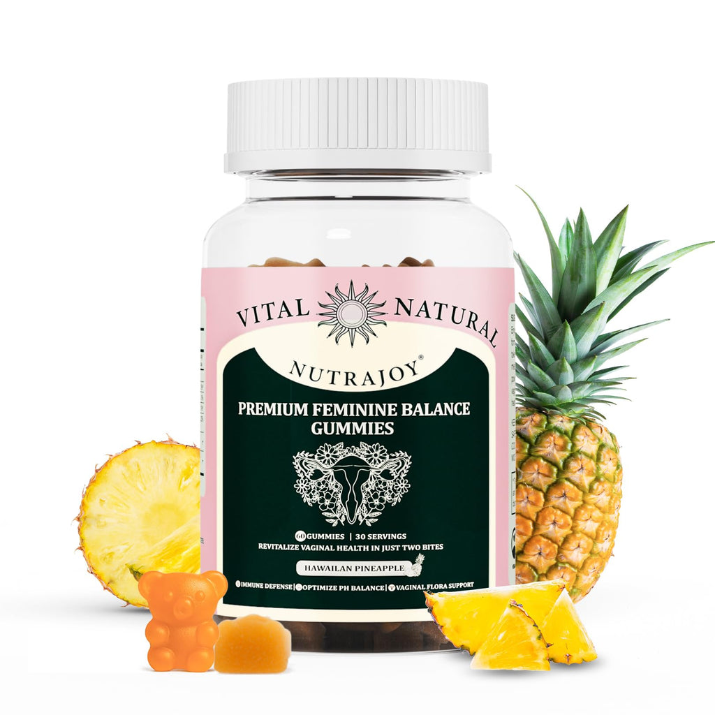 NUTRAJOY Premium Feminine Balance Gummies, for Women's Ph Health, Vaginal Wellness Support, Immune Support, Energy Support, Hawaiian Pineapple, Vegan Gluten-Free, 60 Gummies - TrustMedUSA