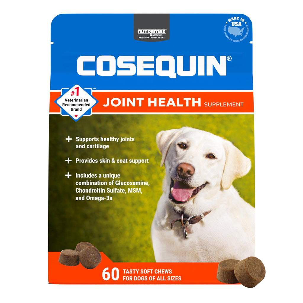 Nutramax Cosequin for Dogs Joint Health Supplement, Contains Glucosamine for Dogs, Chondroitin, MSM and Omega-3s, Supports Joint and Skin and Coat Health, Soft Chews, 60 Count - TrustMedUSA