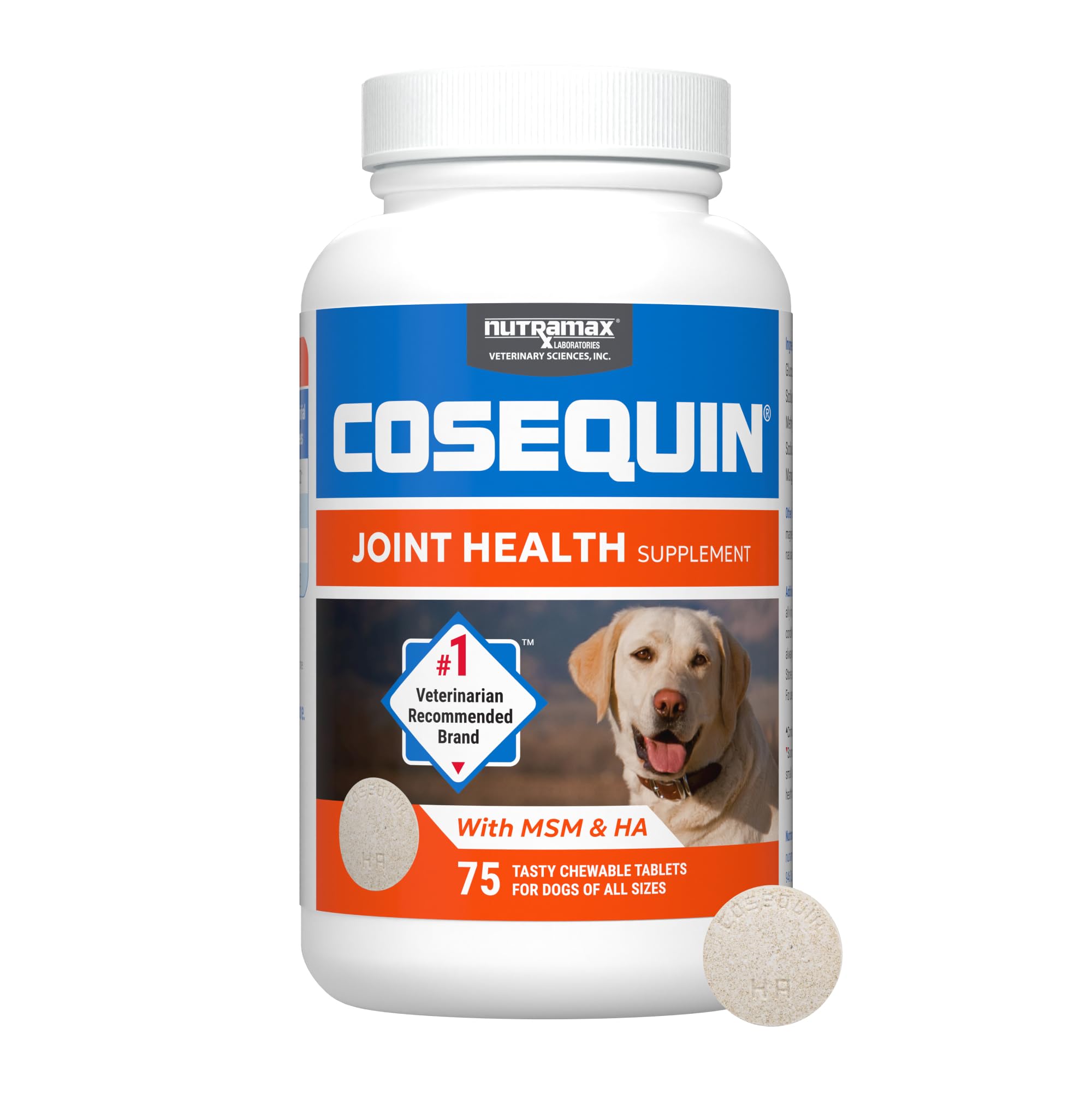 Nutramax Cosequin for Dogs Joint Health Supplement, Contains Glucosamine for Dogs, Plus Chondroitin, MSM and HA, Supports Healthy Joints, Chewable Tablets, 75 Count - TrustMedUSA