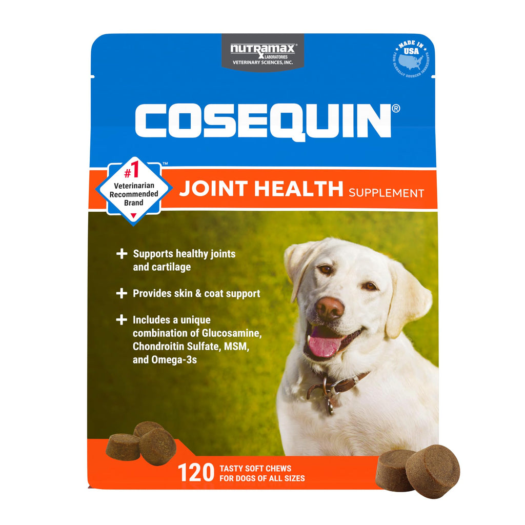 Nutramax Cosequin for Dogs Joint Health Supplement, Contains Glucosamine, Plus Chondroitin, MSM and Omega-3s, Supports Joint and Skin and Coat Health, Soft Chews, 120 Count - TrustMedUSA