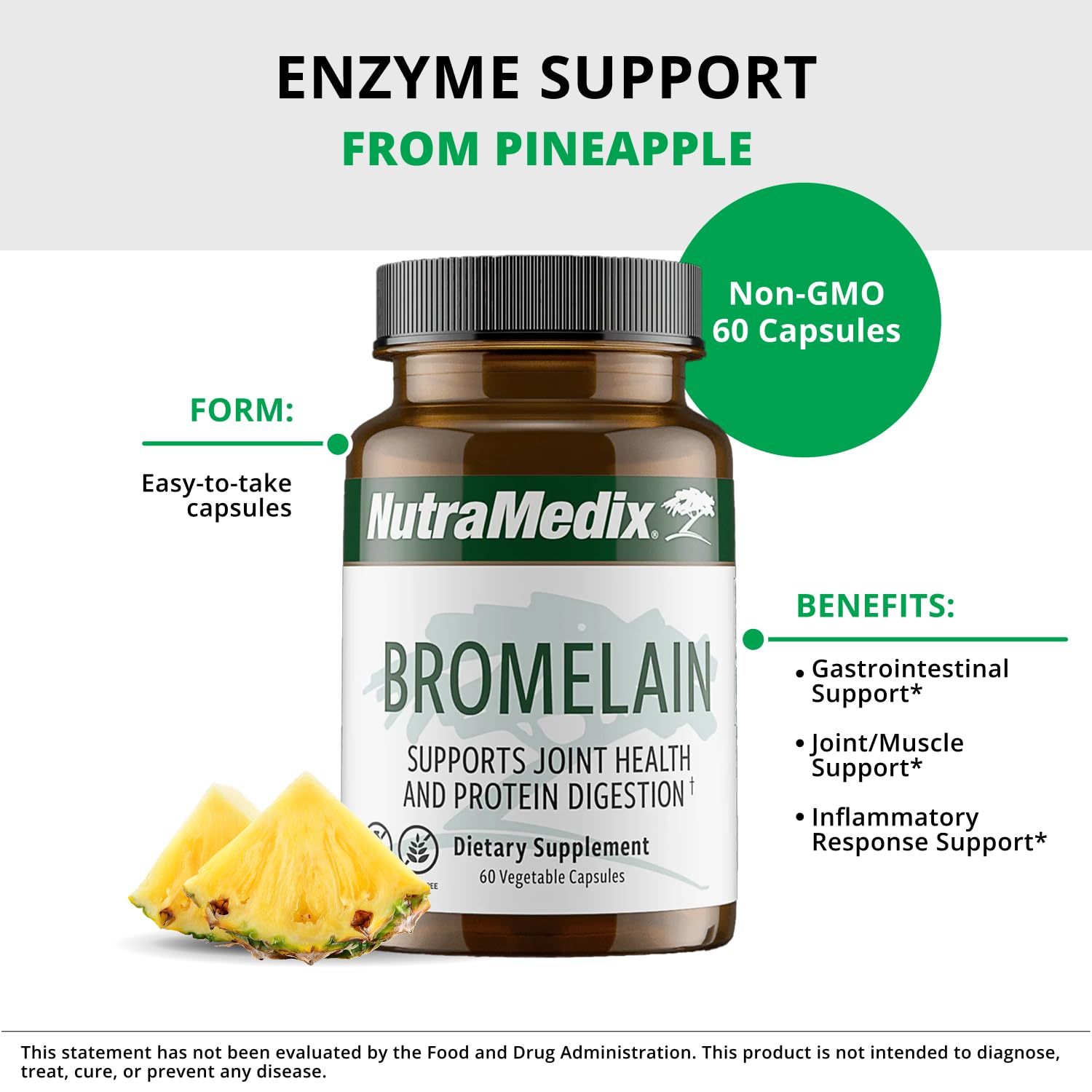 NutraMedix Bromelain Supplements - Proteolytic Enzymes from Pineapple Stems + Bromelain 1,000mg - Designed to Offer Digestion, Exercise and Joint Support - Gluten, Soy and Dairy-Free (60 Capsules) - Maple Wellness Supplements