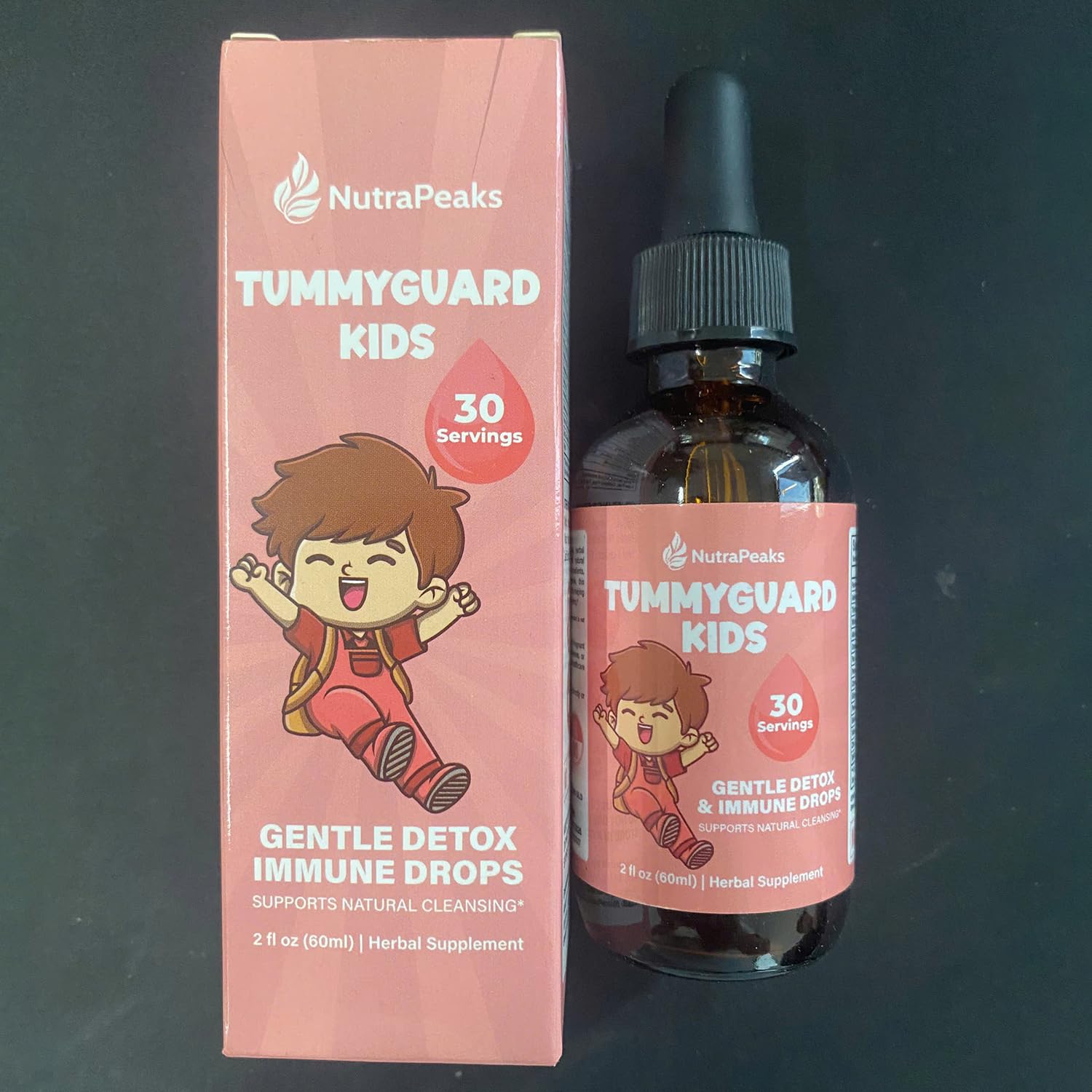 NutraPeaks Kids Liquid Botanical Drops – Natural Blend with Prebiotics, Chamomile, Ginger & Elderberry – Sugar-Free, Alcohol-Free, Non-GMO – 2 fl oz - TrustMedUSA