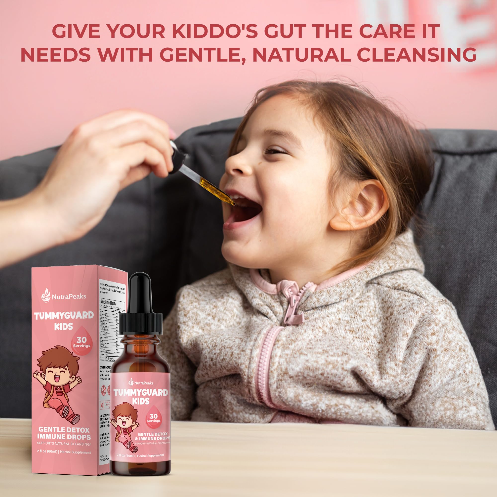 NutraPeaks Kids Liquid Botanical Drops – Natural Blend with Prebiotics, Chamomile, Ginger & Elderberry – Sugar-Free, Alcohol-Free, Non-GMO – 2 fl oz - TrustMedUSA