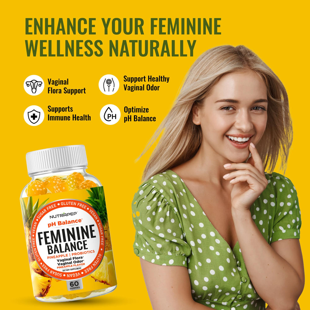 NutraPep Feminine Balance Probiotics Gummies for Women - Vaginal Health & Women's pH Balance Natural Gummy Supplement with Cranberry Pineapple Powder - Sugar Free Gluten Free Vegan (Pack of 2) - TrustMedUSA