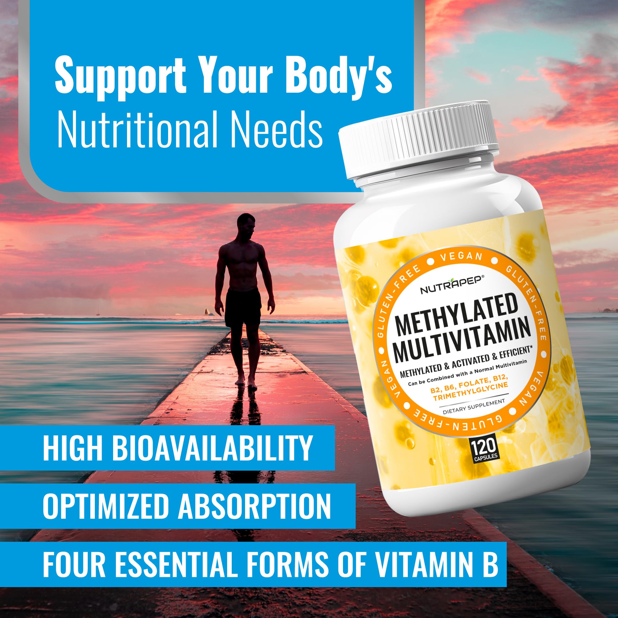 NutraPep Methylated Multivitamin for Men Women - 5-MTHF Riboflavin Vitamin B2 B6 B12 B Complex Trimethylglycine Methyl Folate L Methylfolate Capsules Supplement - TrustMedUSA