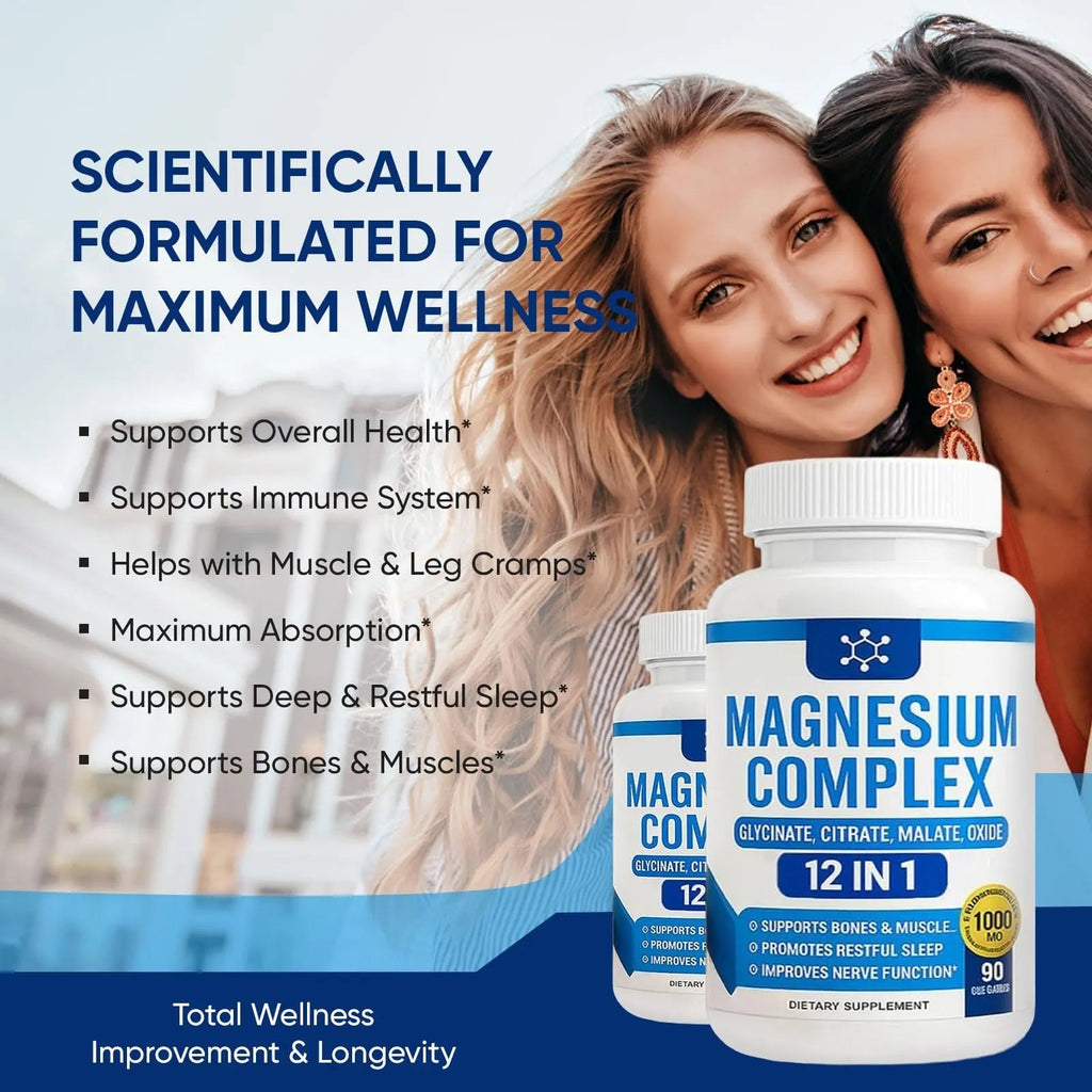 Nutrapure Magnesium Complex 7 Elemental Supplement - Magnesio Complex 1000mg Forms Including Glycinate, Citrate, Malate, Taurate Chelated | Energy Support | Vegan Non-GMO, 90 Capsules (2) - TrustMedUSA