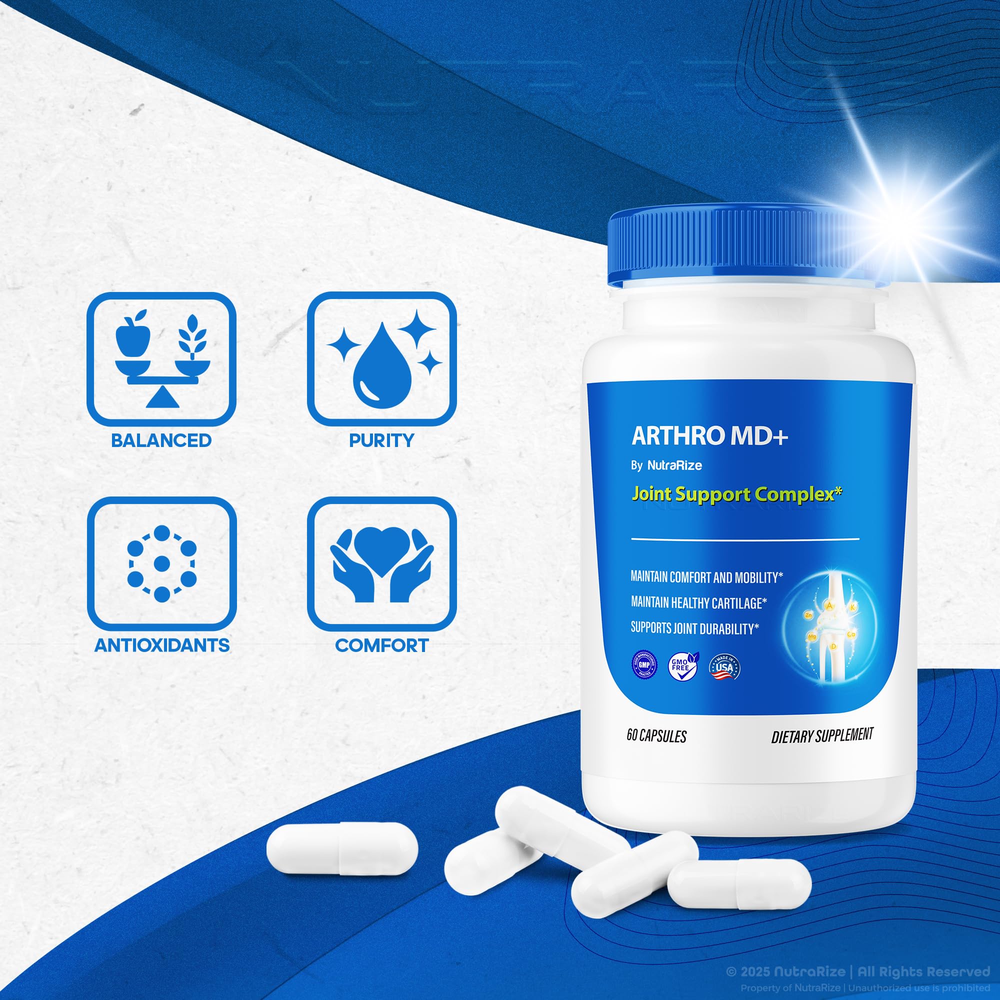 NutraRize (3 Pack) Arthro MD+ Capsules, Official Arthro MD Joint Support, All Natural Formula to Support Flexibility and Mobility, Premium Pills for Healthy Joints, Arthro M D Review (180 Capsules) - TrustMedUSA