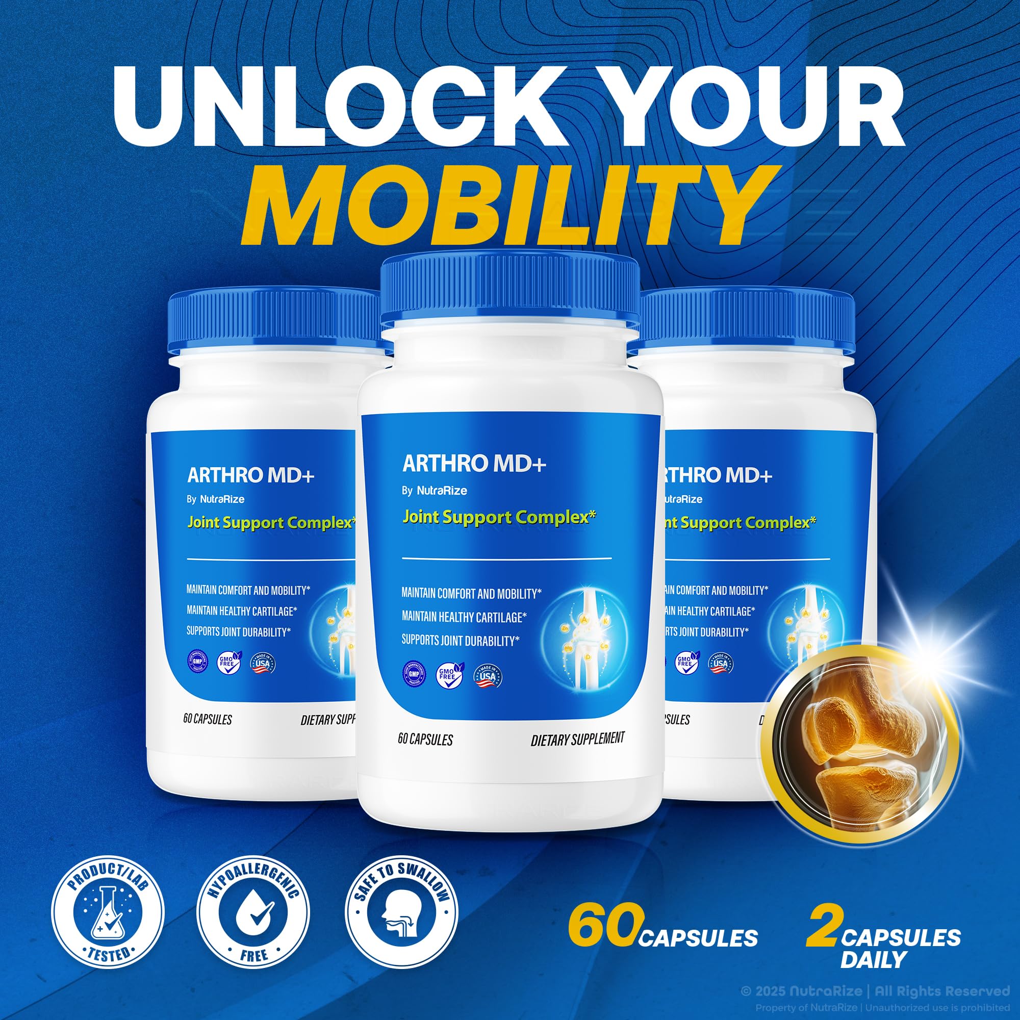 NutraRize (3 Pack) Arthro MD+ Capsules, Official Arthro MD Joint Support, All Natural Formula to Support Flexibility and Mobility, Premium Pills for Healthy Joints, Arthro M D Review (180 Capsules) - TrustMedUSA