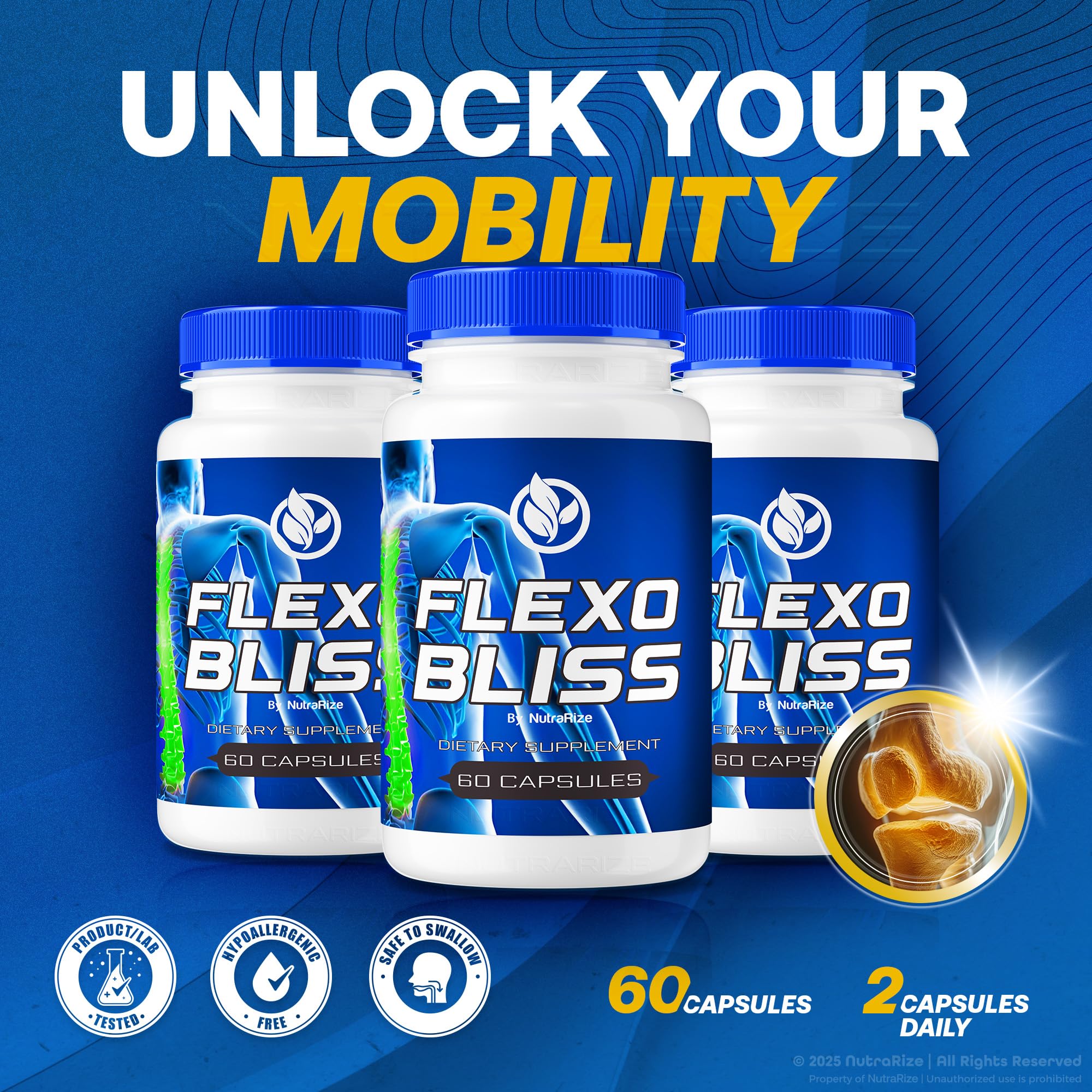 NutraRize Flexo Bliss, FlexoBliss Joint Health Support, All-Natural Supplement to Support Flexibility and Full Range of Motion, Official Flexo Bliss Reviews (60 Capsules) - TrustMedUSA