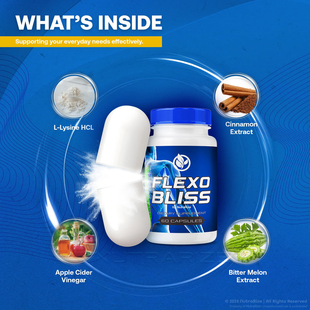 NutraRize Flexo Bliss, FlexoBliss Joint Health Support, All-Natural Supplement to Support Flexibility and Full Range of Motion, Official Flexo Bliss Reviews (60 Capsules) - TrustMedUSA